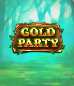 Enter the fairy-tale forest of the Gold Party game by Pragmatic Play, featuring a charming wooden sign adorned with golden letters. The background features a misty green forest which adds a sense of mystery to the game's theme. Ideal for fans of nature-themed slots, promising a delightful escape. 